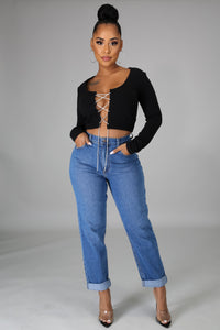 Diamond Girl Lace-up Crop Top