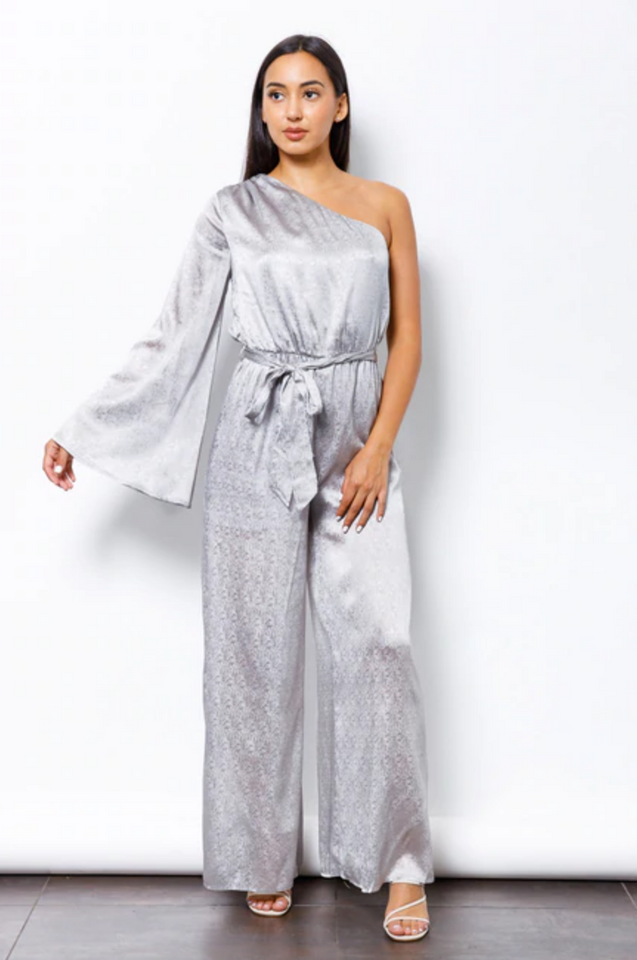 Nicole Belted Satin Jumpsuit